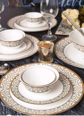 La Opala Diva Sovrana Collection Opal Glass Dinner Set 45 pcs Moroccan Gold White At Home Where Style Meets Comfort